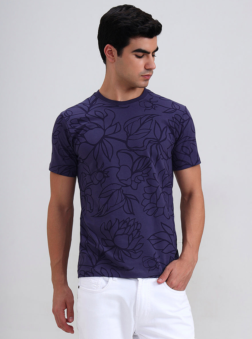 Purple Printed Slim Fit T-Shirt | JadeBlue