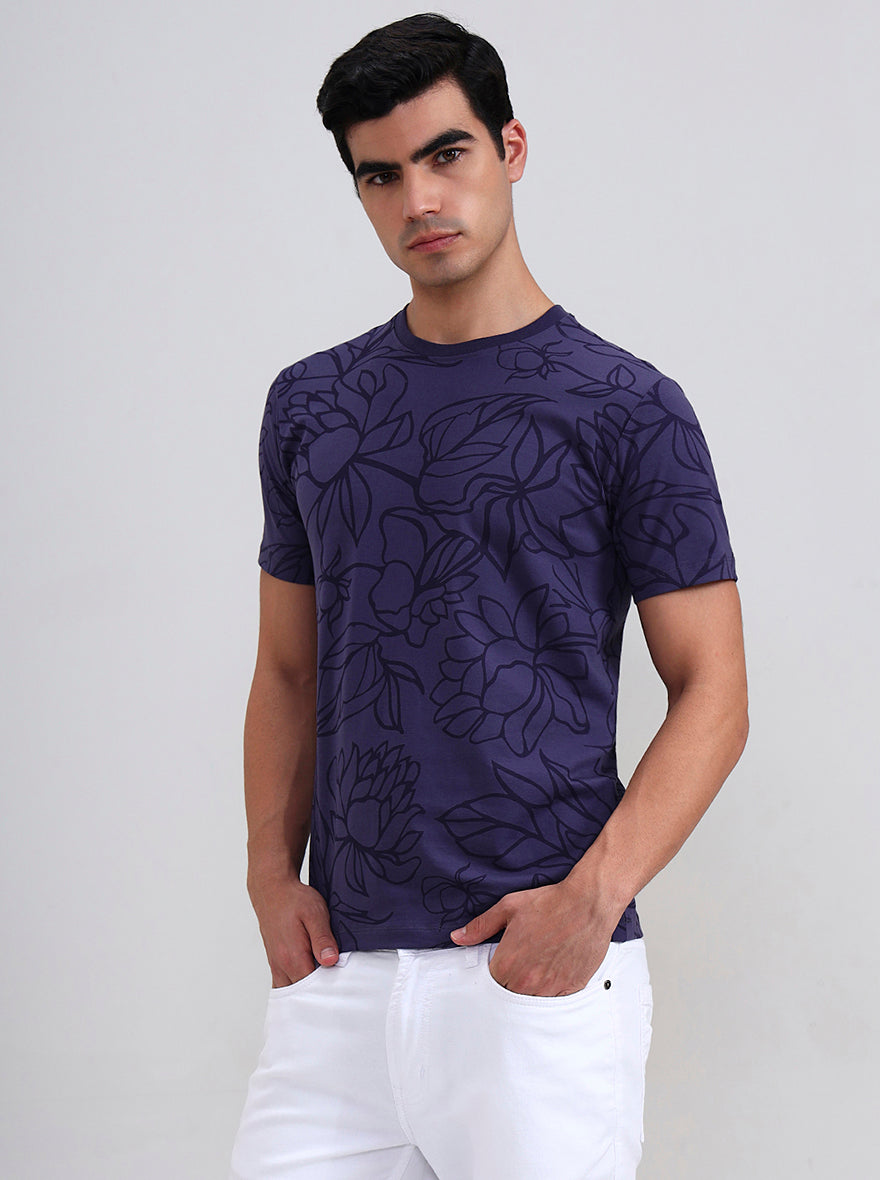 Purple Printed Slim Fit T-Shirt | JadeBlue