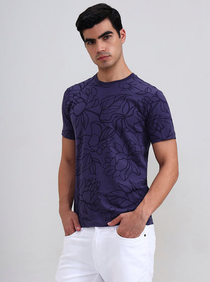 Purple Printed Slim Fit T-Shirt | JadeBlue