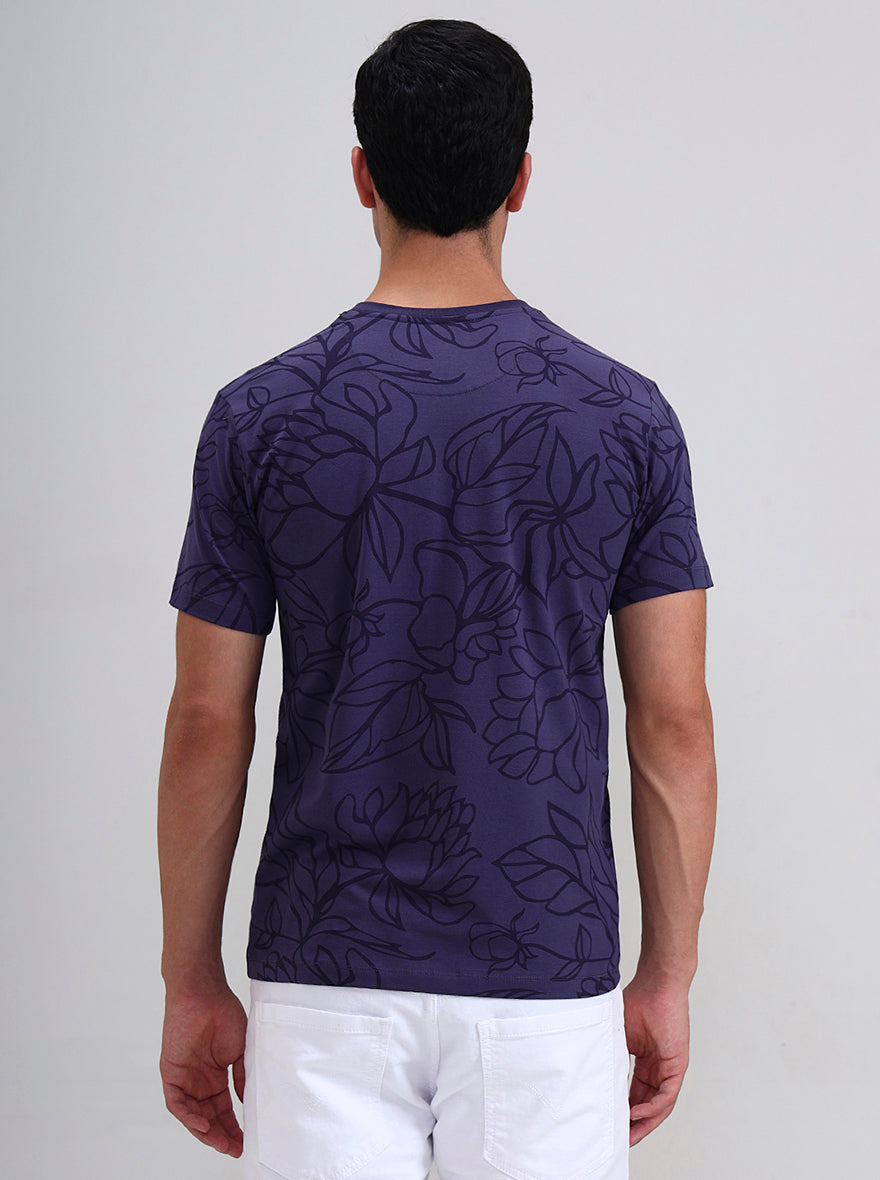 Purple Printed Slim Fit T-Shirt | JadeBlue