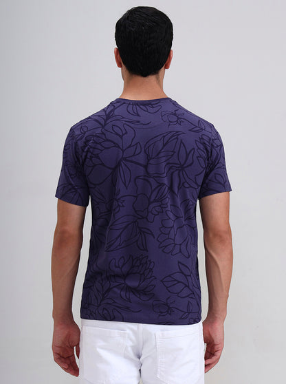 Purple Printed Slim Fit T-Shirt | JadeBlue
