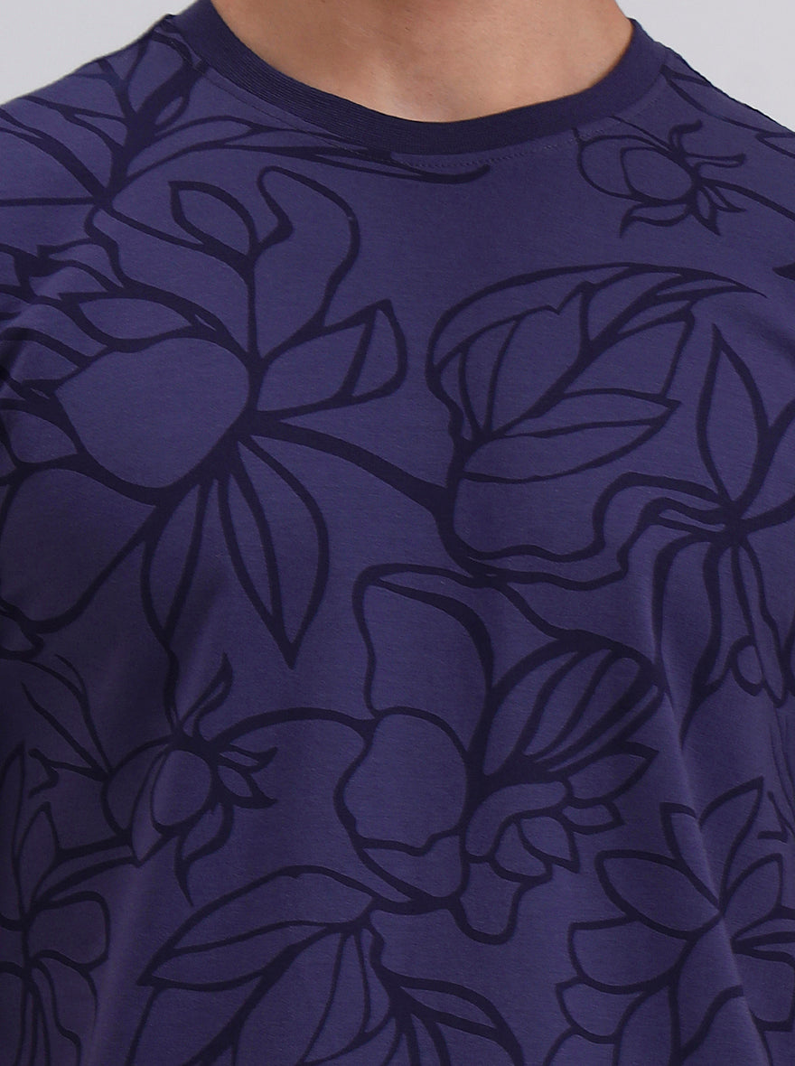 Purple Printed Slim Fit T-Shirt | JadeBlue