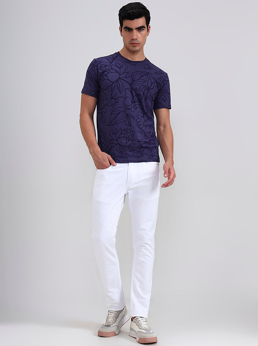 Purple Printed Slim Fit T-Shirt | JadeBlue