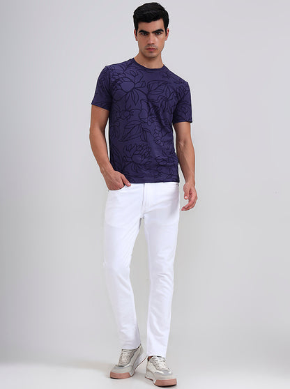 Purple Printed Slim Fit T-Shirt | JadeBlue