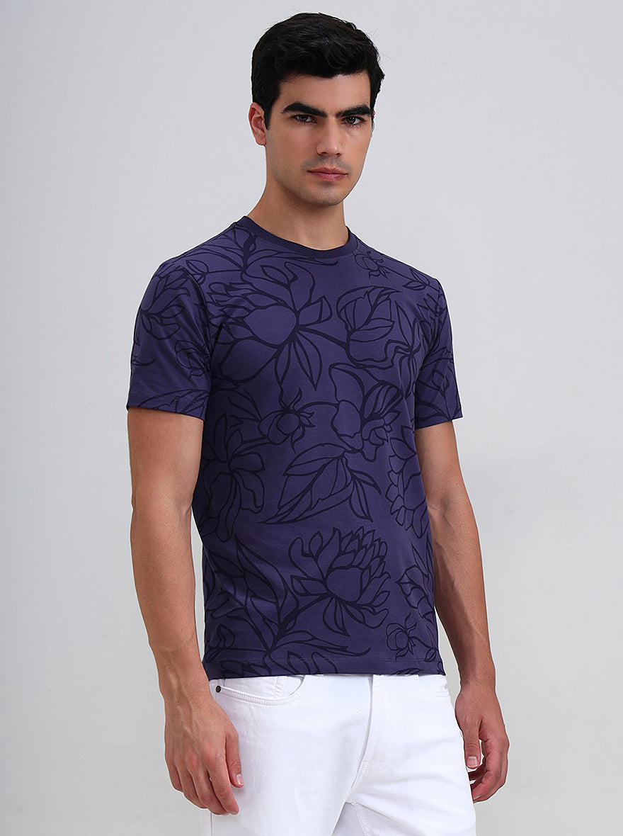 Purple Printed Slim Fit T-Shirt | JadeBlue