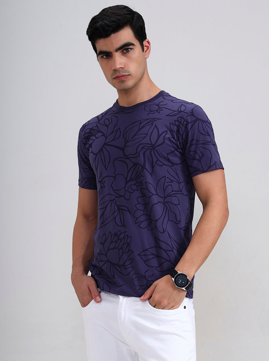 Purple Printed Slim Fit T-Shirt | JadeBlue