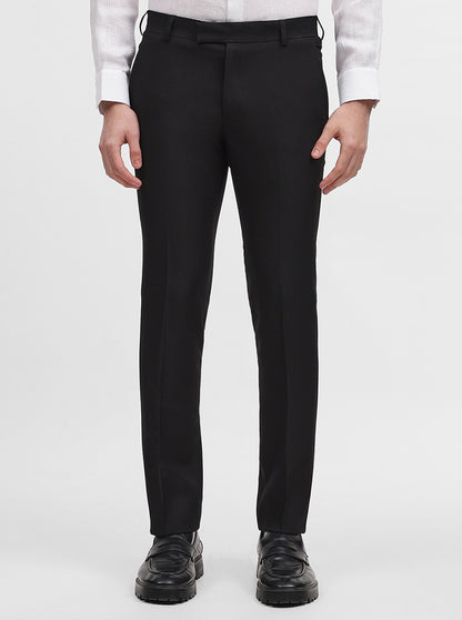 Black Solid Slim Fit Formal Trouser | Metal