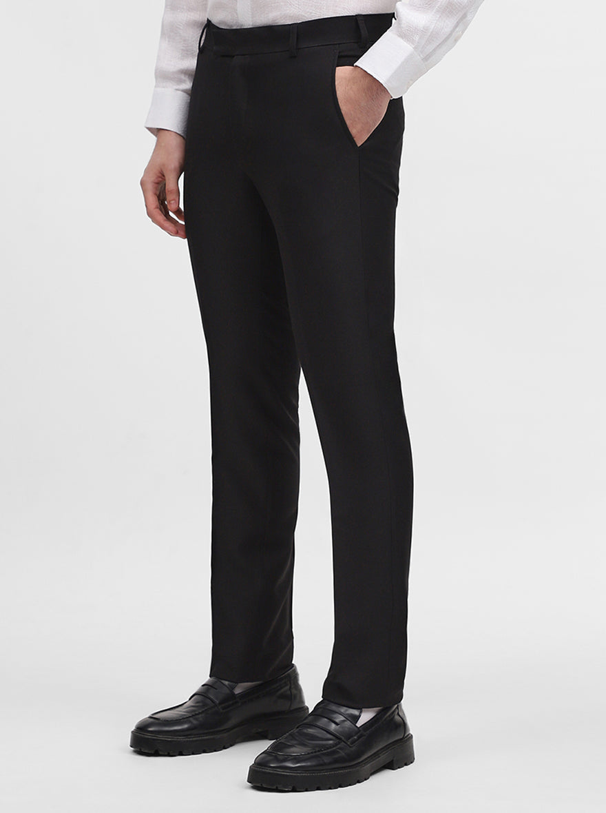Black Solid Slim Fit Formal Trouser | Metal