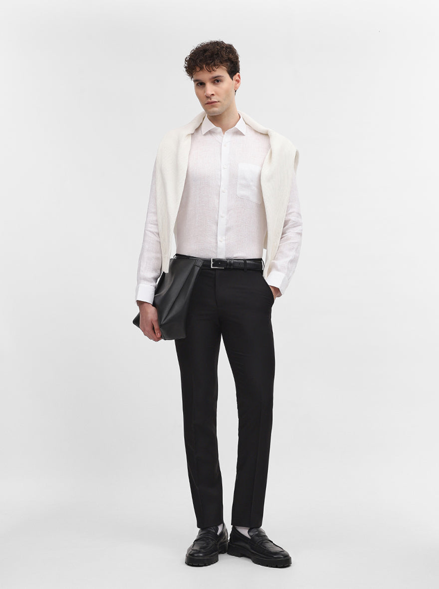 Black Solid Slim Fit Formal Trouser | Metal