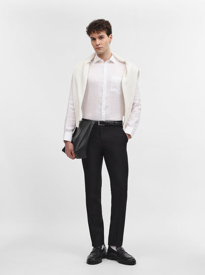 Black Solid Slim Fit Formal Trouser | Metal