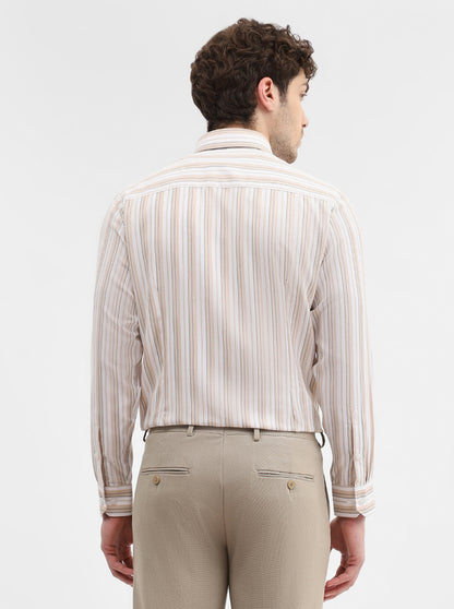 White & Fawn Striped Slim Fit Formal Shirt | Greenfibre