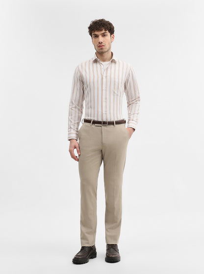 White & Fawn Striped Slim Fit Formal Shirt | Greenfibre