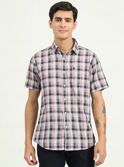 Black & Pink Checked Slim Fit Casual Shirt | Greenfibre