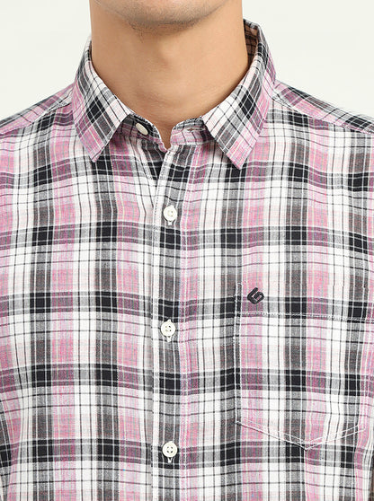 Black & Pink Checked Slim Fit Casual Shirt | Greenfibre