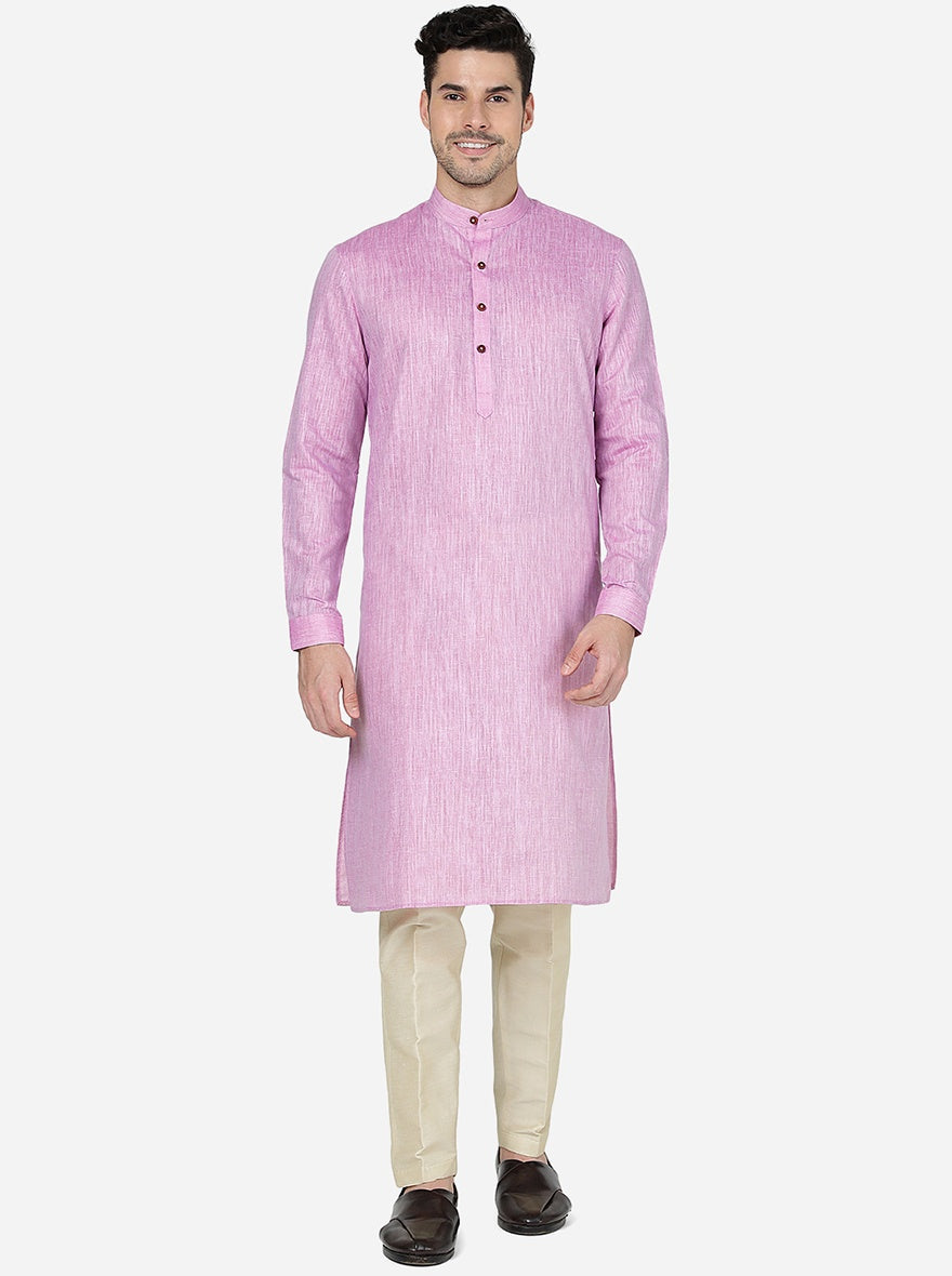 Fussai Pink Solid Regular Fit Modi Kurta | JadeBlue