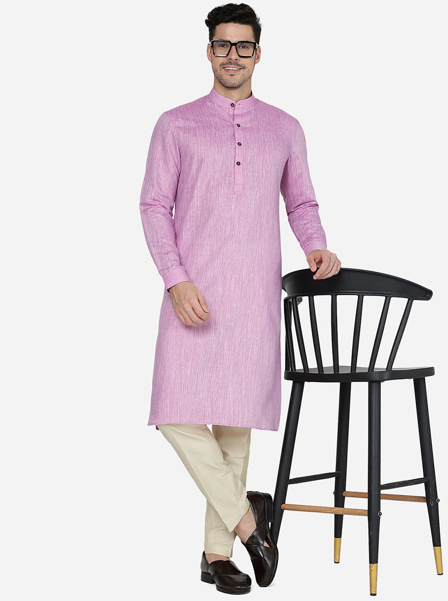 Fussai Pink Solid Regular Fit Modi Kurta | JadeBlue