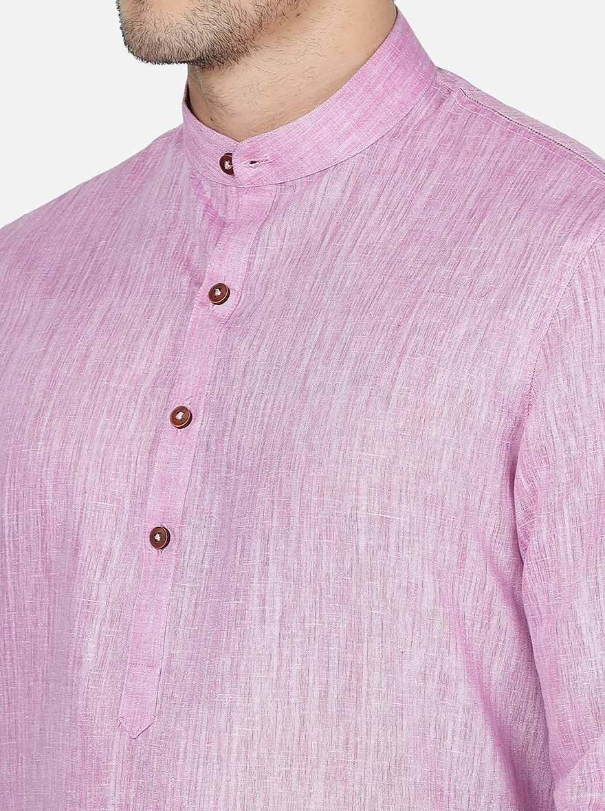 Fussai Pink Solid Regular Fit Modi Kurta | JadeBlue