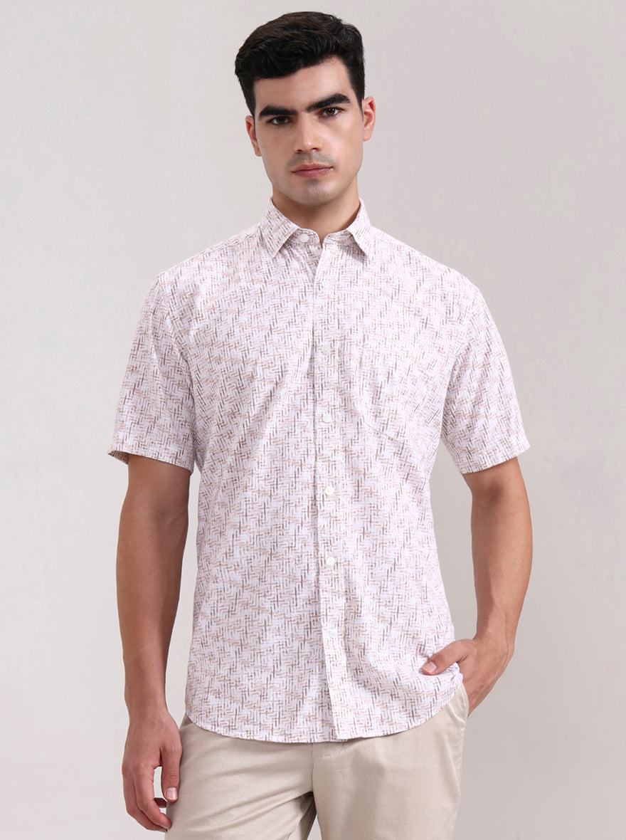 Brown Printed Tailored Fit Semi Casual Shirt | JadeBlue