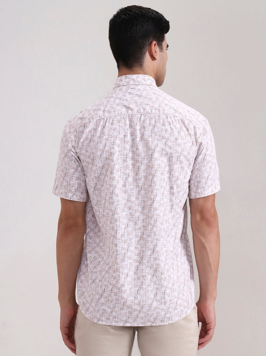 Brown Printed Tailored Fit Semi Casual Shirt | JadeBlue