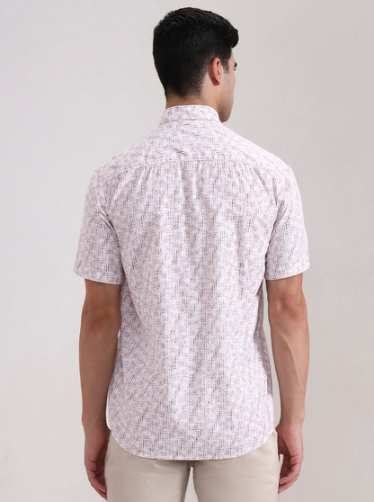 Brown Printed Tailored Fit Semi Casual Shirt | JadeBlue
