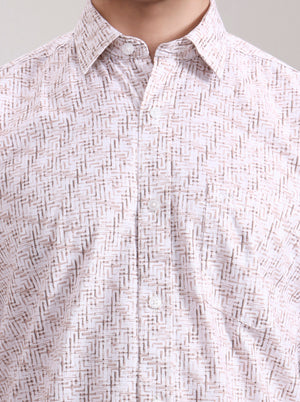 Brown Printed Tailored Fit Semi Casual Shirt | JadeBlue
