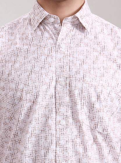 Brown Printed Tailored Fit Semi Casual Shirt | JadeBlue