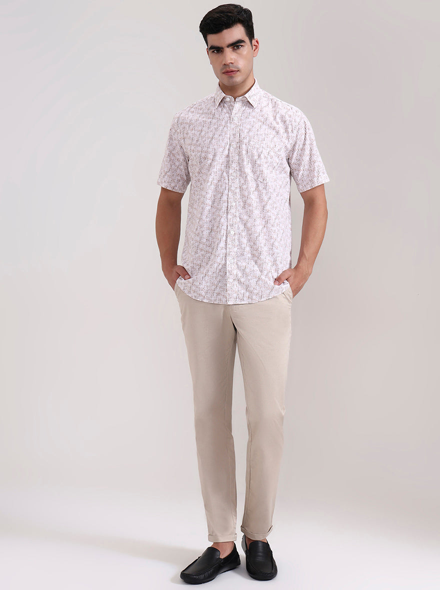 Brown Printed Tailored Fit Semi Casual Shirt | JadeBlue