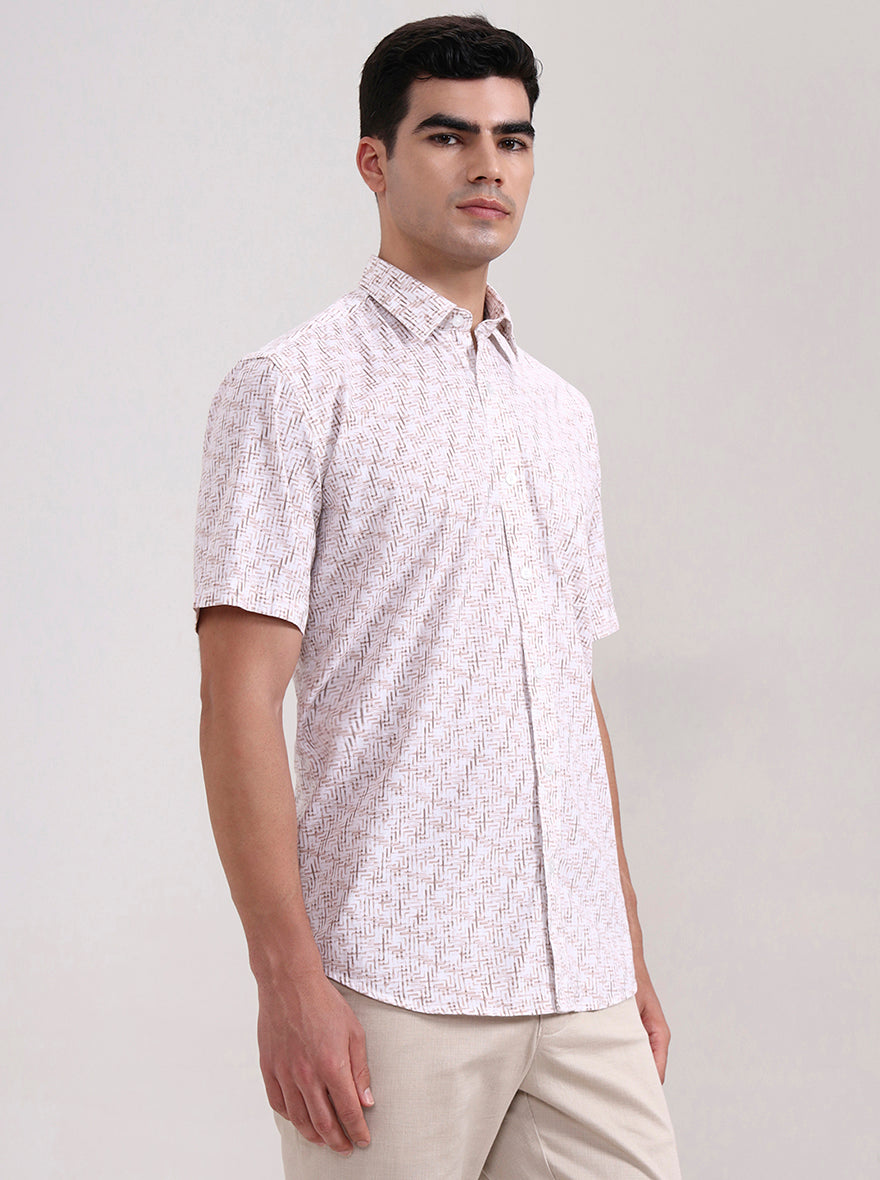 Brown Printed Tailored Fit Semi Casual Shirt | JadeBlue