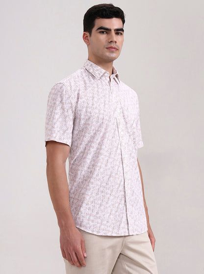 Brown Printed Tailored Fit Semi Casual Shirt | JadeBlue