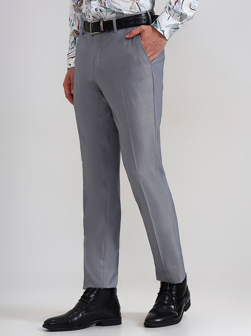 Grey Solid Slim Fit Formal Trouser | JadeBlue Youth