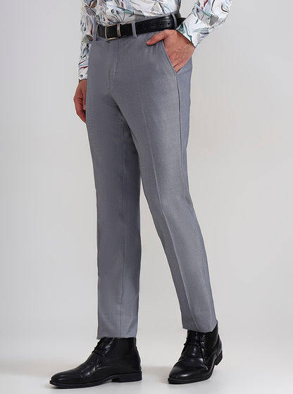 Grey Solid Slim Fit Formal Trouser | JadeBlue Youth
