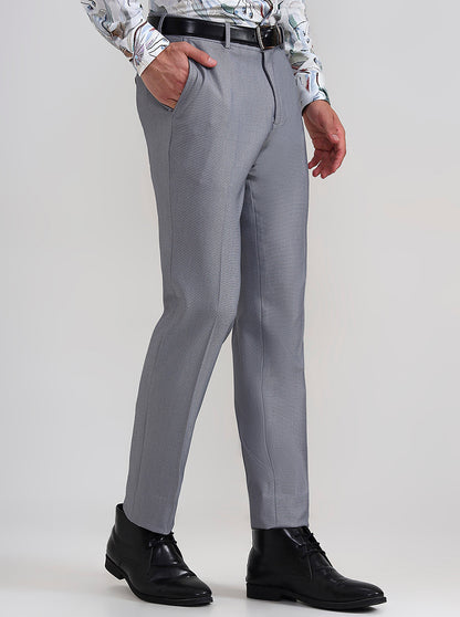Grey Solid Slim Fit Formal Trouser | JadeBlue Youth