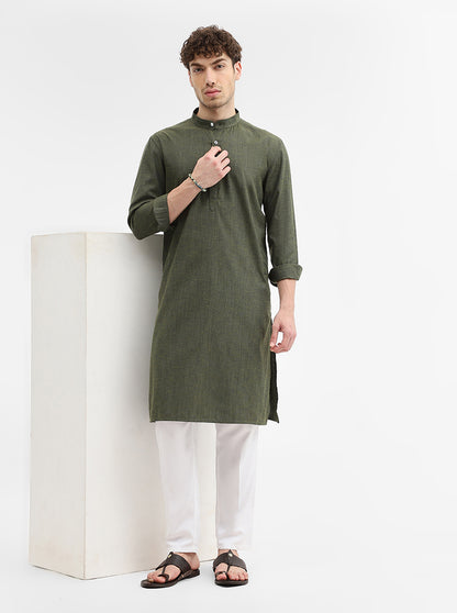 Dark Green Solid Modi Kurta | JadeBlue