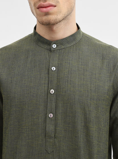Dark Green Solid Modi Kurta | JadeBlue