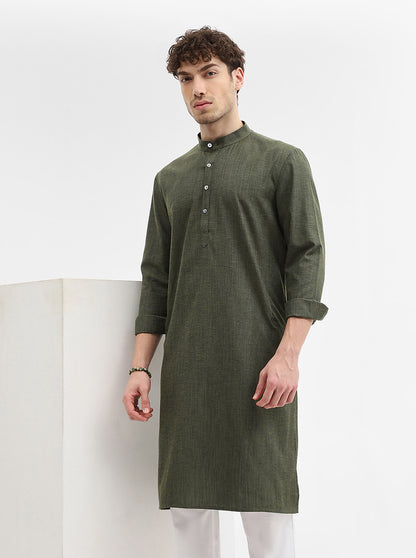 Dark Green Solid Modi Kurta | JadeBlue