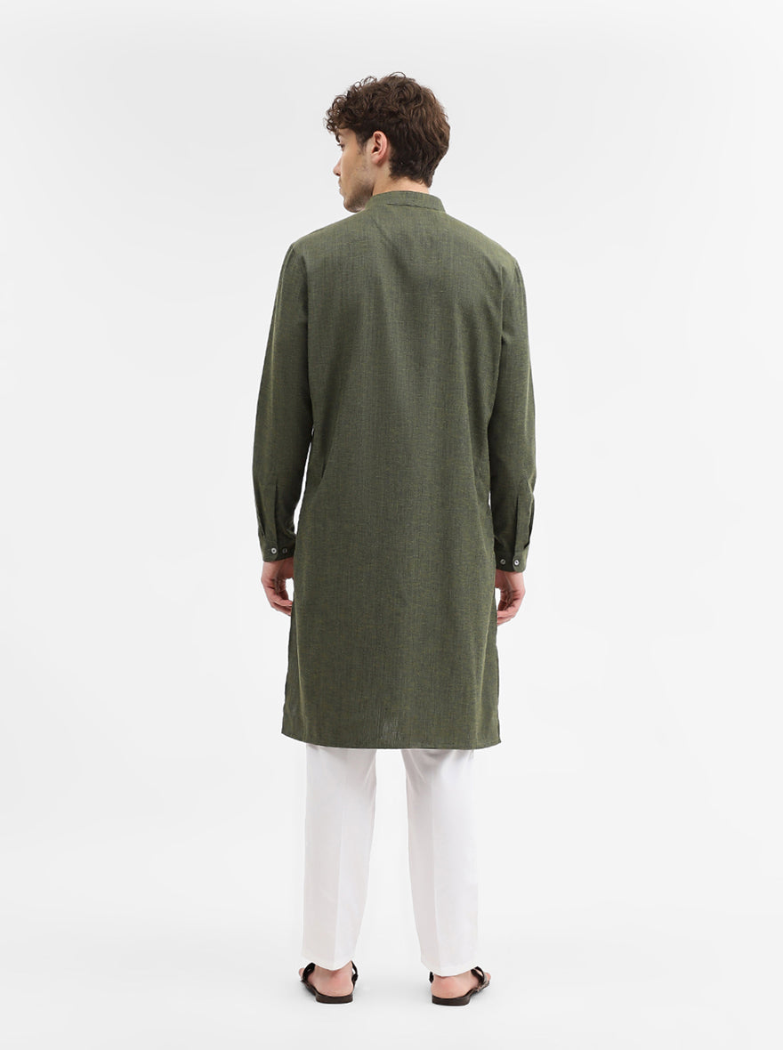 Dark Green Solid Modi Kurta | JadeBlue