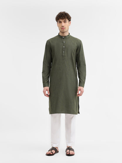 Dark Green Solid Modi Kurta | JadeBlue