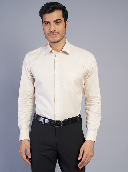 Beige Solid Regular Fit Formal Shirt | JadeBlue