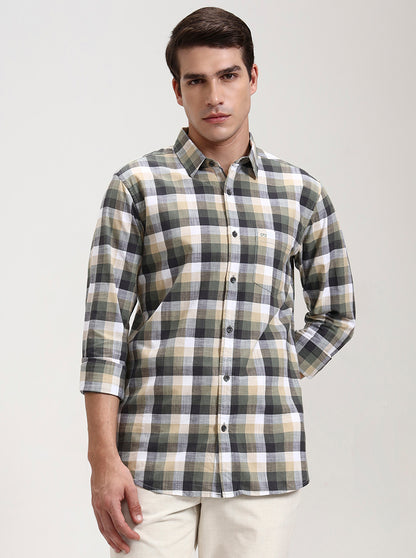 Light Green Checked Slim Fit Casual Shirt | JadeBlue