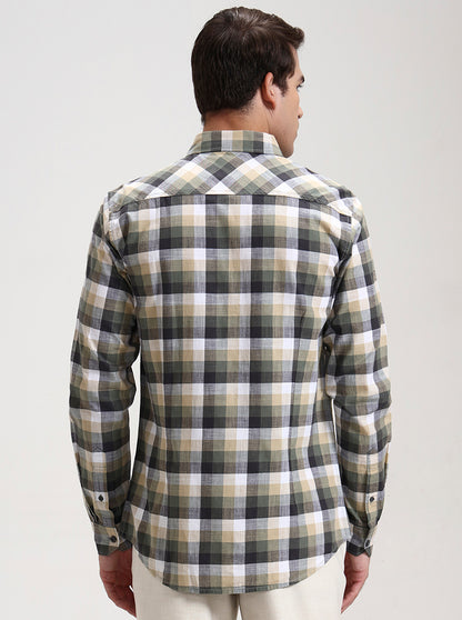 Light Green Checked Slim Fit Casual Shirt | JadeBlue