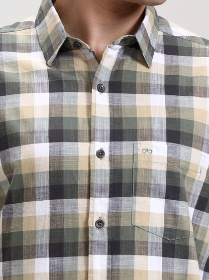 Light Green Checked Slim Fit Casual Shirt | JadeBlue