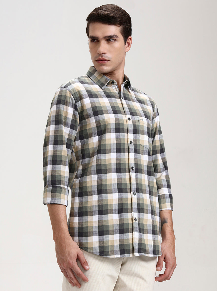 Light Green Checked Slim Fit Casual Shirt | JadeBlue