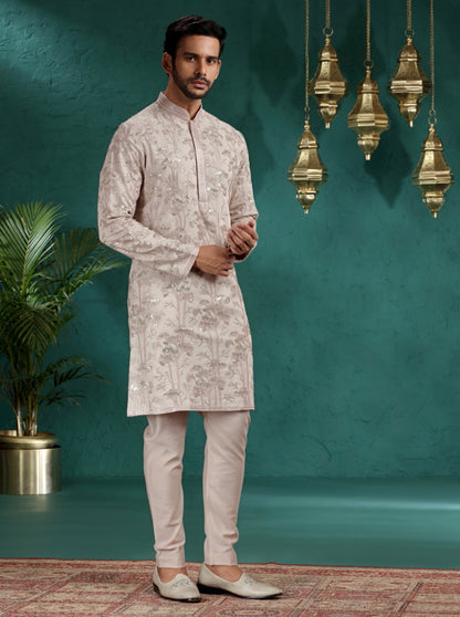 Peach Embroidered Kurta Pajama | TULA