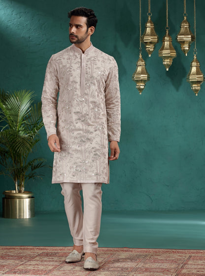 Peach Embroidered Kurta Pajama | TULA