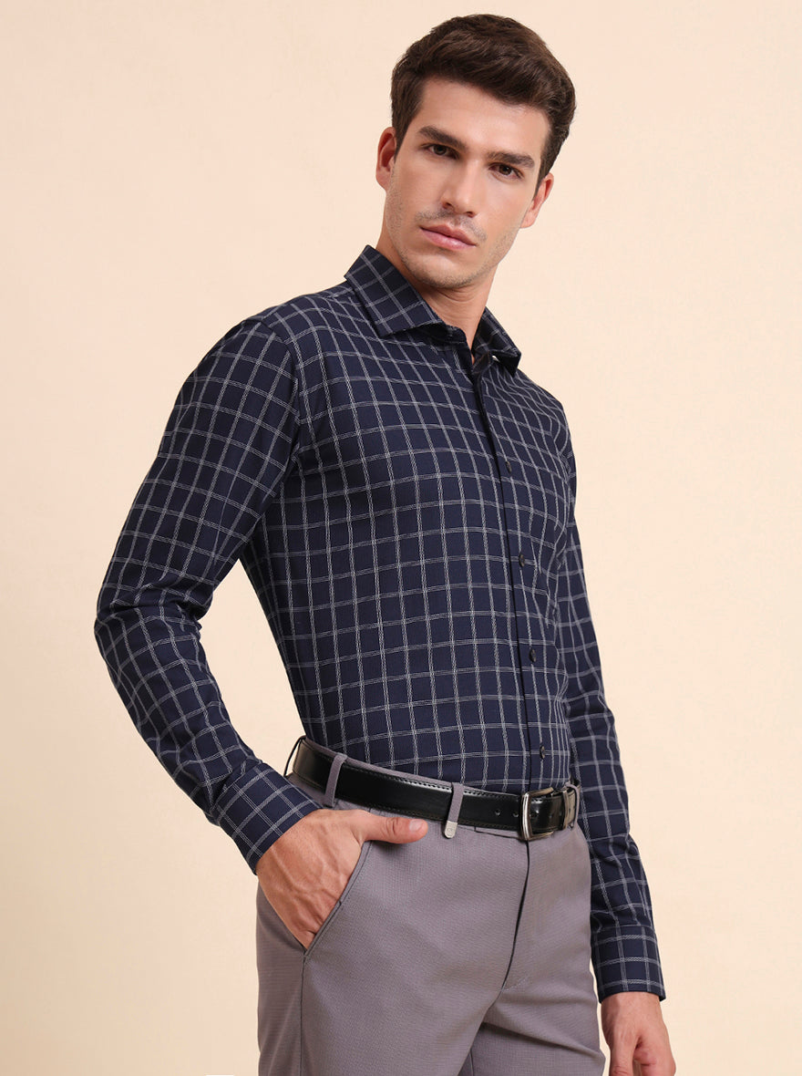 Blue Checked Slim Fit Formal Shirt | Metal