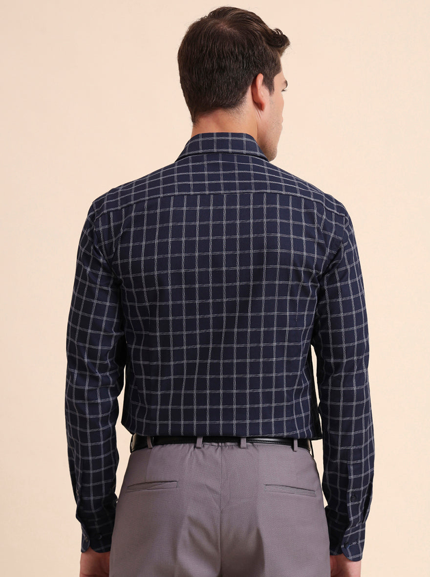 Blue Checked Slim Fit Formal Shirt | Metal