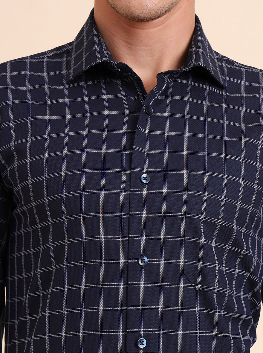 Blue Checked Slim Fit Formal Shirt | Metal