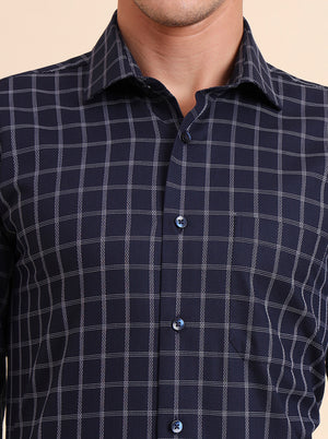 Blue Checked Slim Fit Formal Shirt | Metal