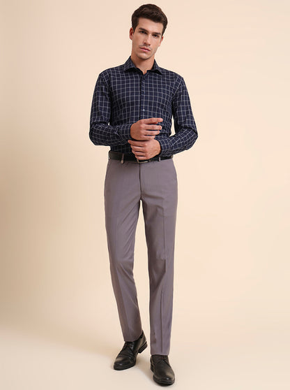 Blue Checked Slim Fit Formal Shirt | Metal