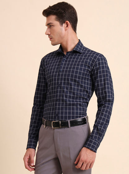 Blue Checked Slim Fit Formal Shirt | Metal